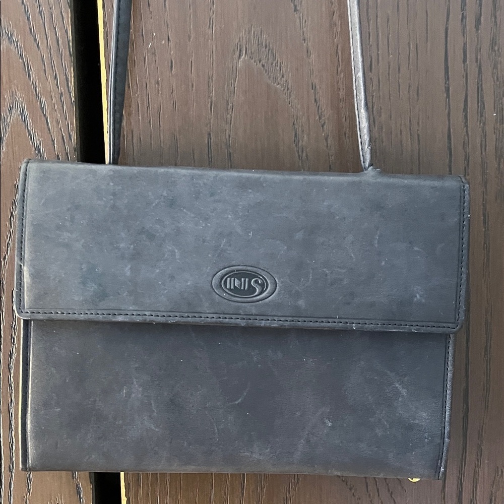 New York dark gray 100% genuine leather billfold crossbody wallet/ purse.